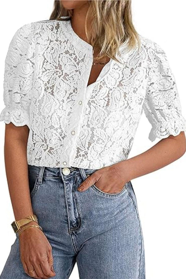 Iris - Blusa elegante de manga larga con botones