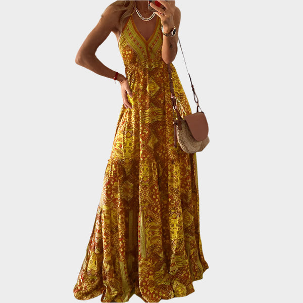 Vestido bohemio con tirantes finos y escote en pico