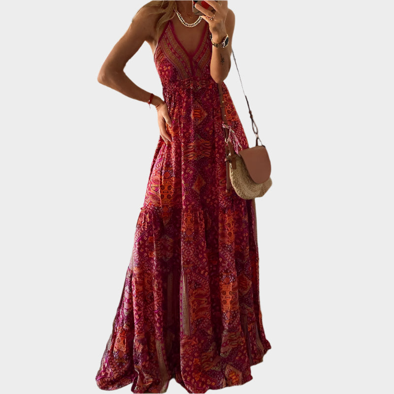 Vestido bohemio con tirantes finos y escote en pico
