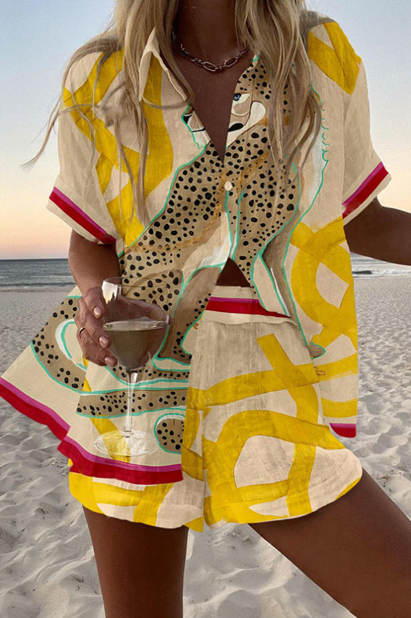 Casima™ | Conjunto corto de lino con estampado de leopardo 