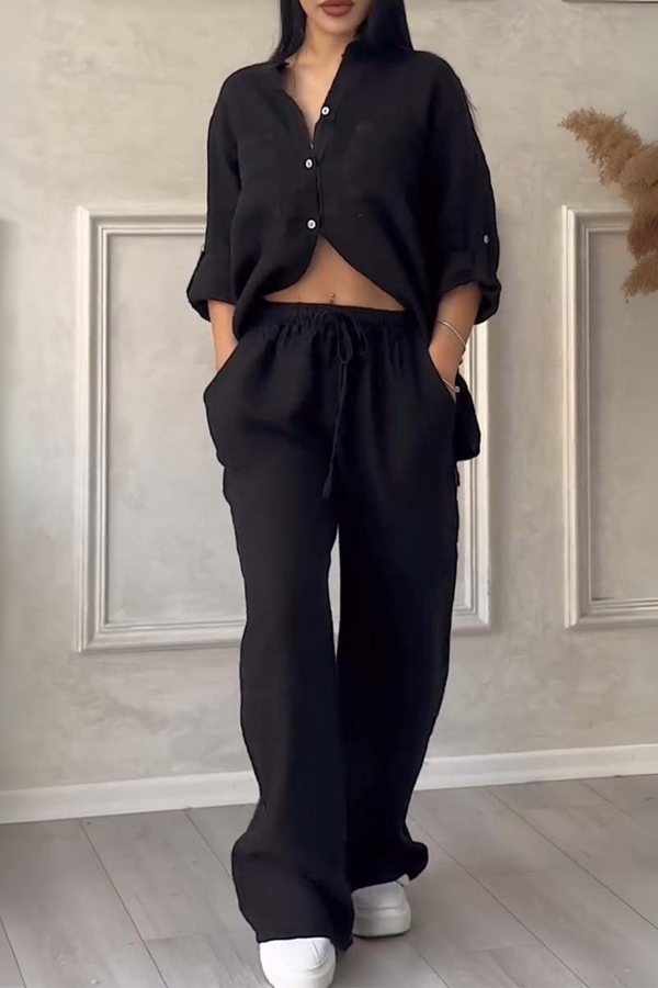 Fara | Conjunto de algodón y lino de lujo: camisa y pantalón