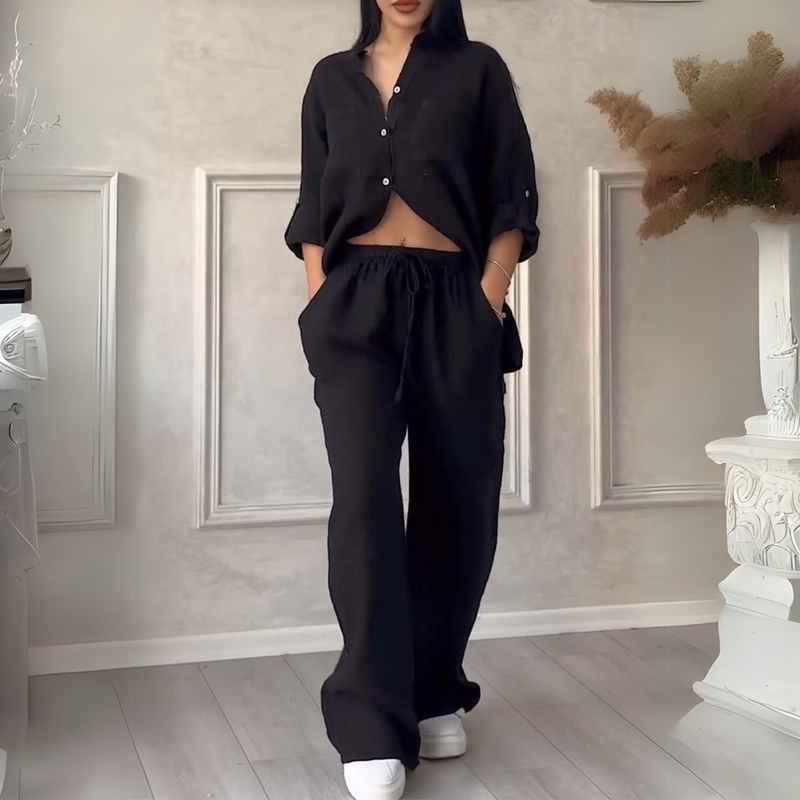 Fara | Conjunto de algodón y lino de lujo: camisa y pantalón