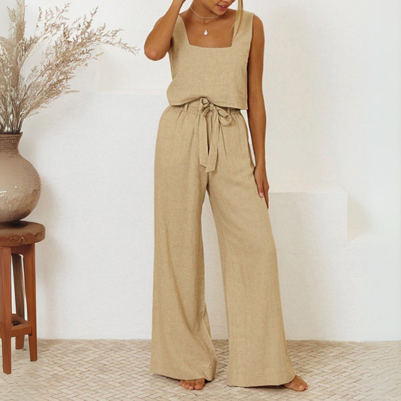 Evelyne | Conjunto de top minimalista de lujo y pantalón ancho