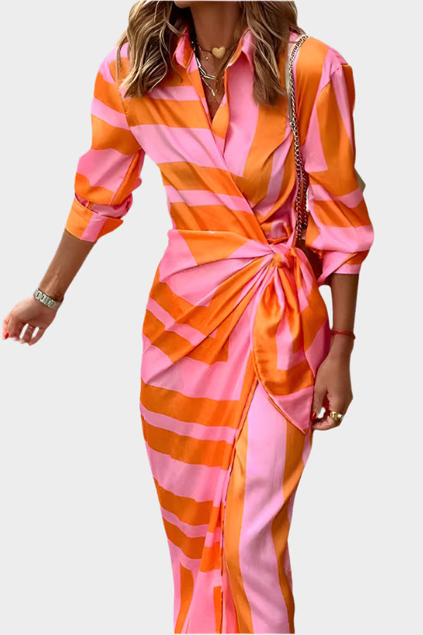 Vestido midi con diseño de rayas