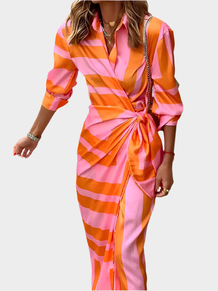 Vestido midi con diseño de rayas