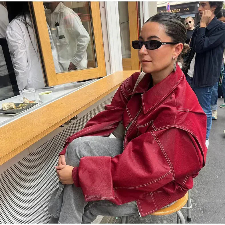 Faye™ - Chaqueta de cuero extragrande