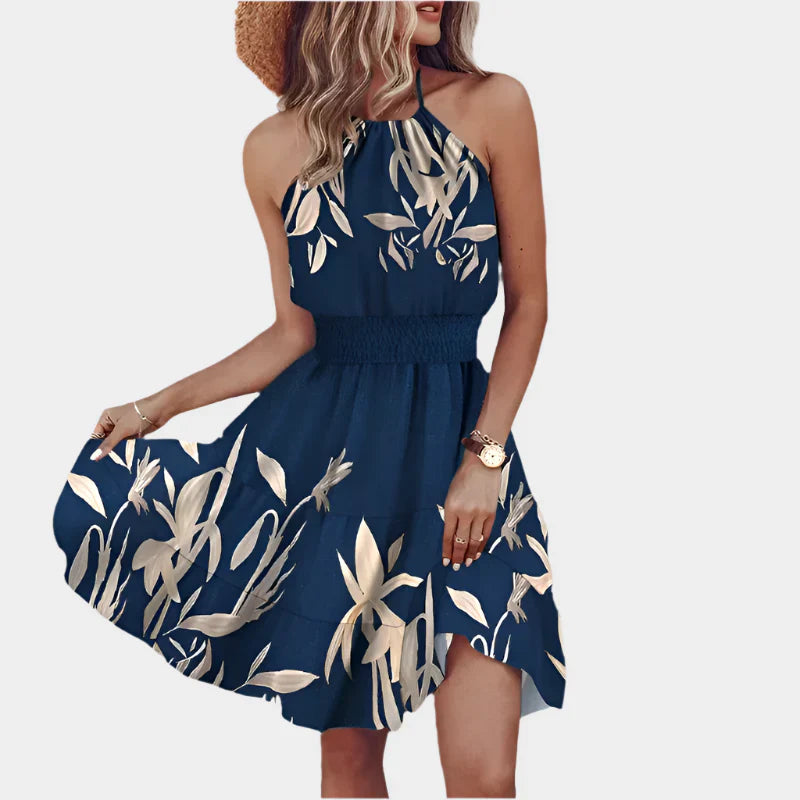 Minivestido sexy con estampado irregular y diseño sin espalda