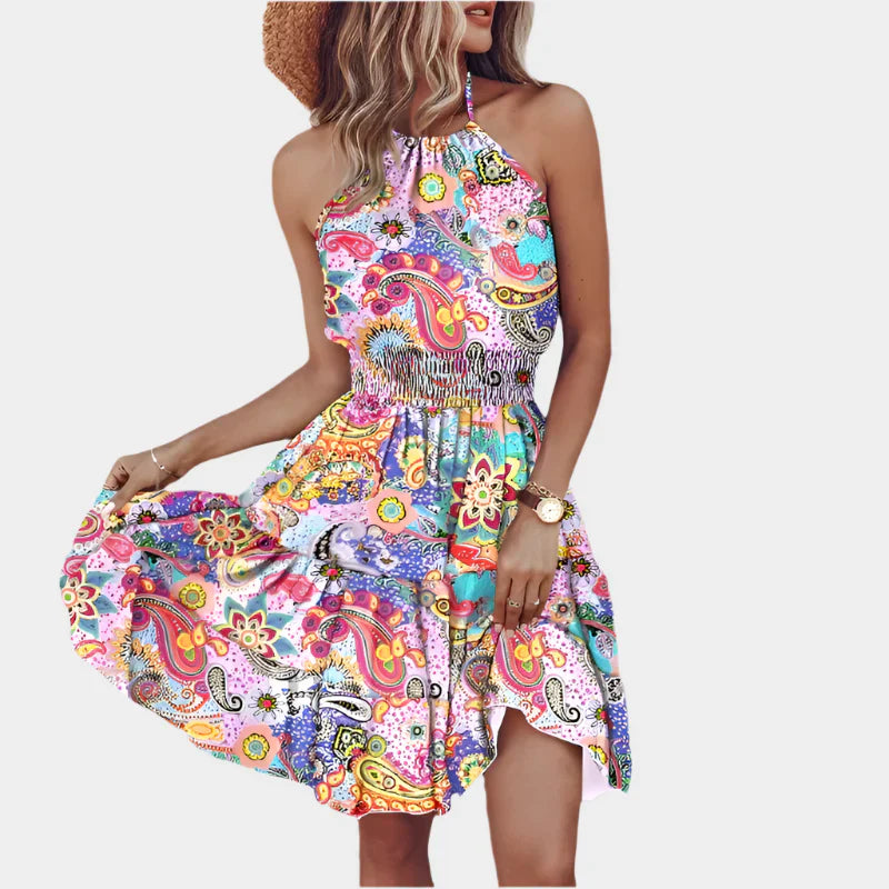 Minivestido sexy con estampado irregular y diseño sin espalda