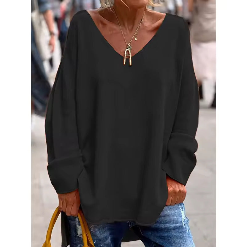 NORA - BLUSA CASUAL CHIC CON CUELLO EN V 