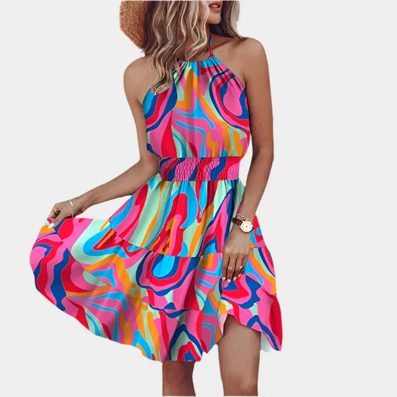 Minivestido sexy con estampado irregular y diseño sin espalda