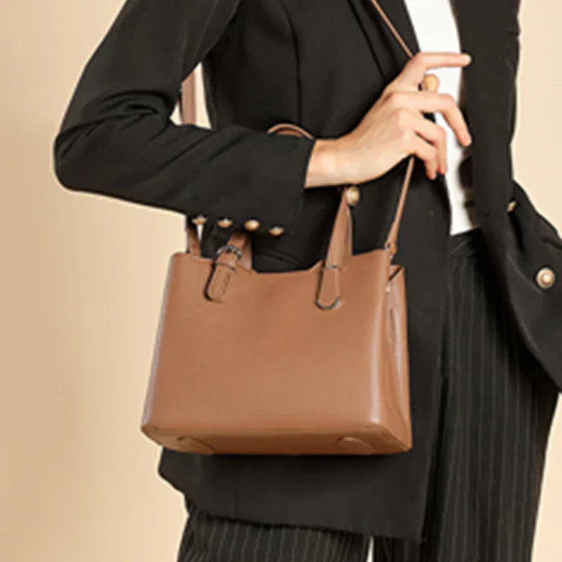 Aria™ - Bolso de hombro de 3 capas de piel de vaca auténtica