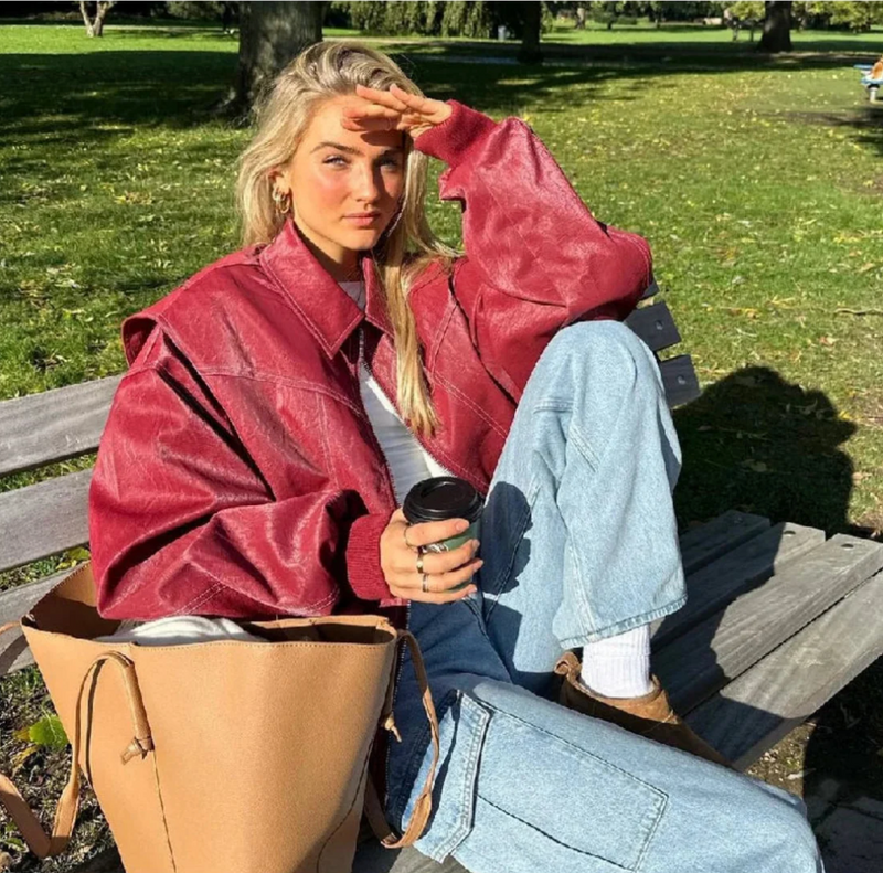 Faye™ - Chaqueta de cuero extragrande