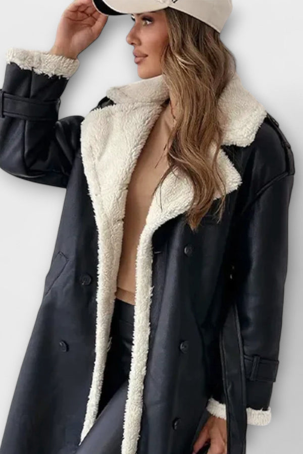 Maria – Chaqueta larga clásica con forro polar y cuello de peluche 