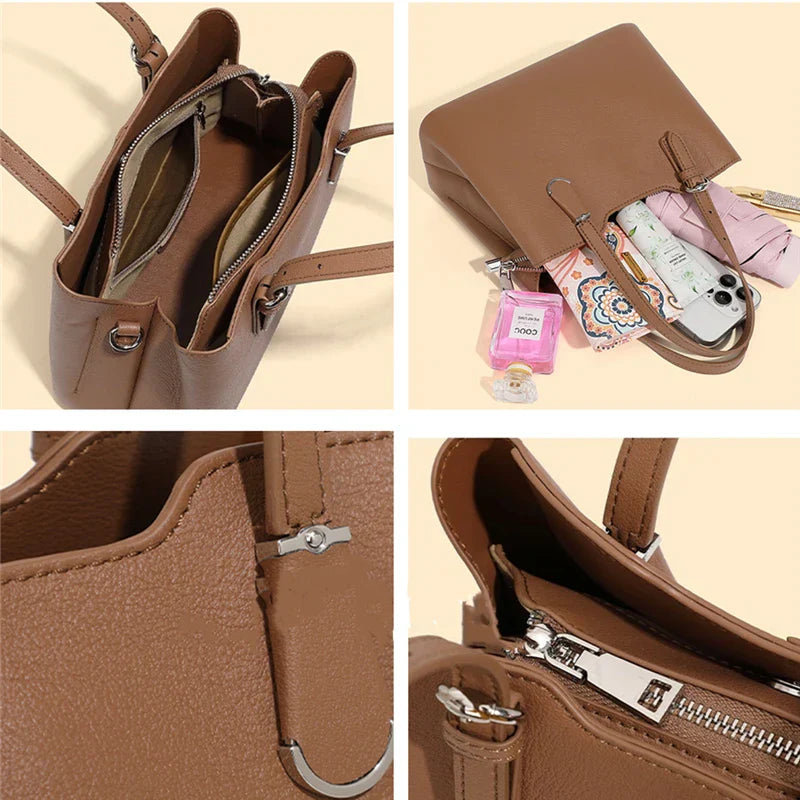 Aria™ - Bolso de hombro de 3 capas de piel de vaca auténtica