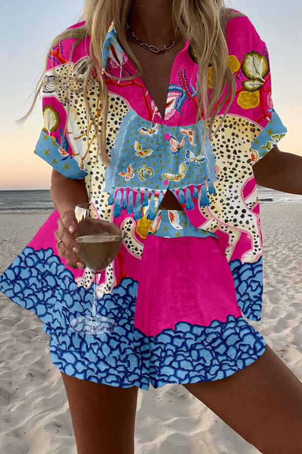 Belina™ | Conjunto corto de lino con estampado de mariposas 