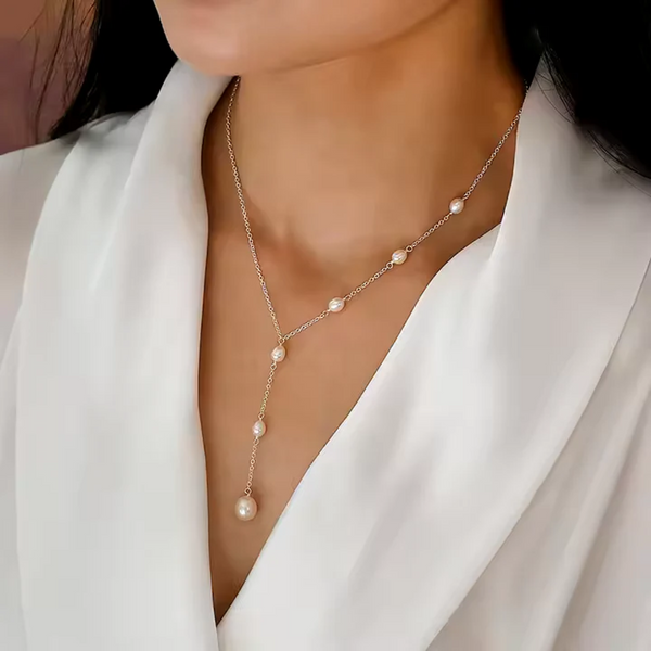 ELEGANTE COLGANTE DE RUBÍ Y COLLAR DE PERLAS