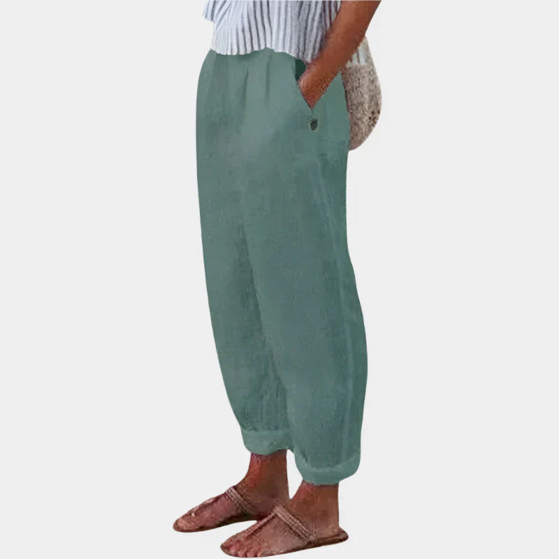 Pantalones de lino cómodos con bolsillos