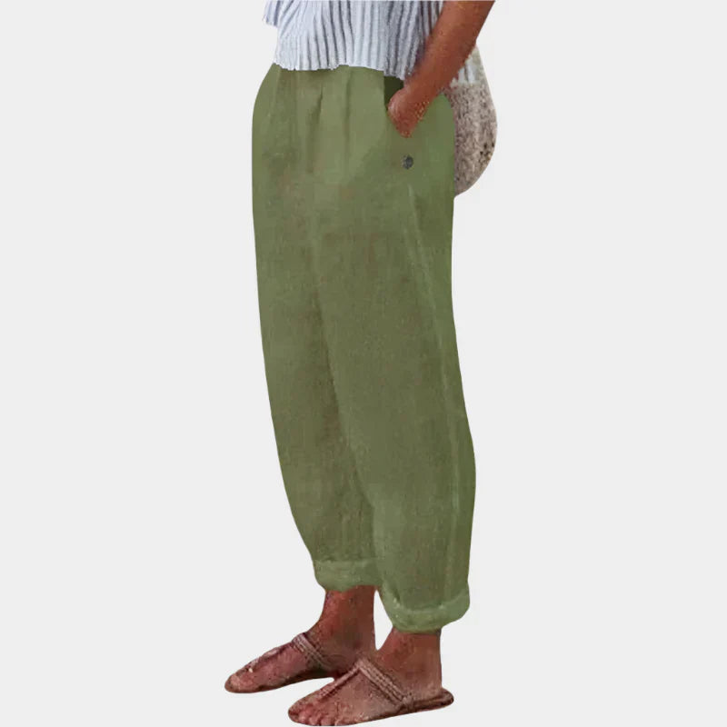 Pantalones de lino cómodos con bolsillos