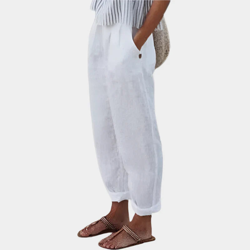 Pantalones de lino cómodos con bolsillos