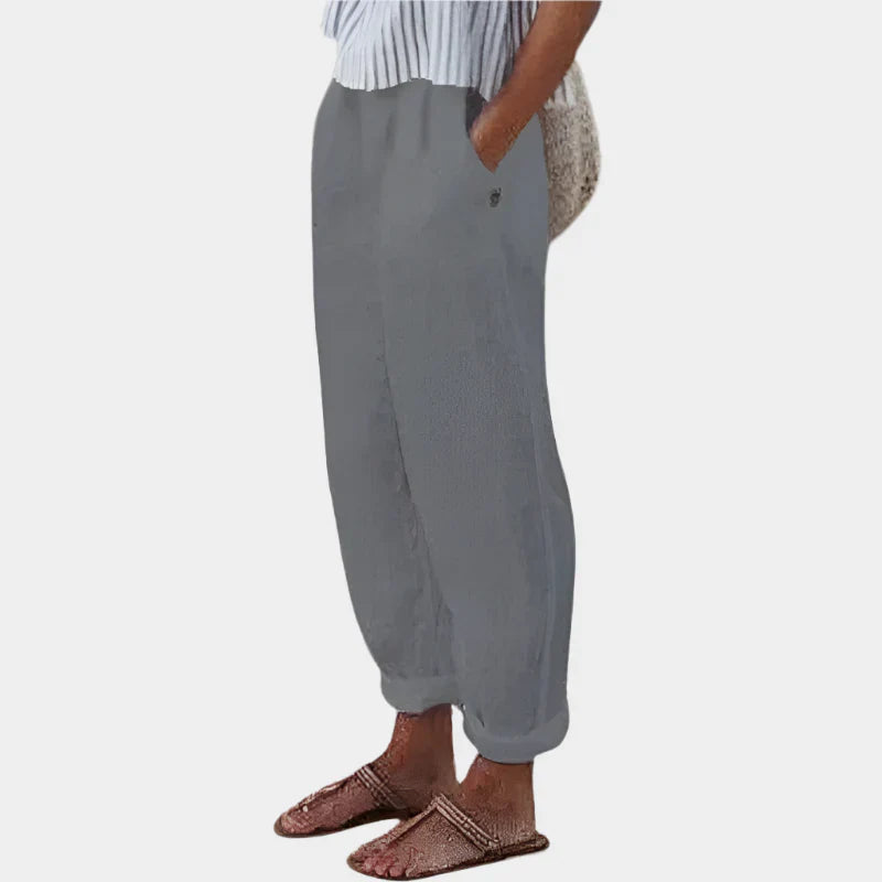 Pantalones de lino cómodos con bolsillos