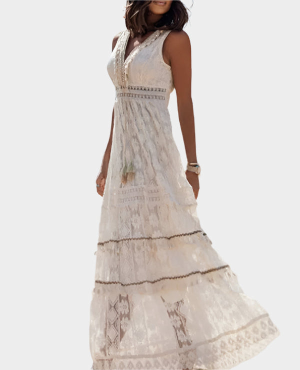 Vestido retro con estilo boho y corbata