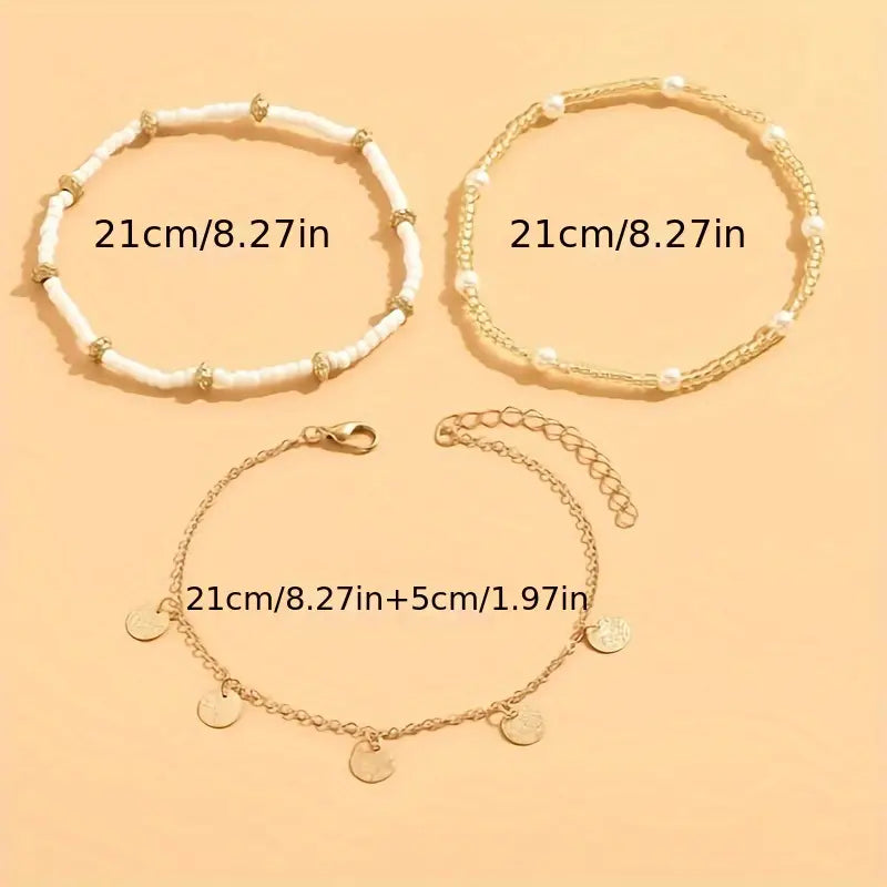 Conjunto de 3 tobilleras con capas Coastal Charm | Dorado