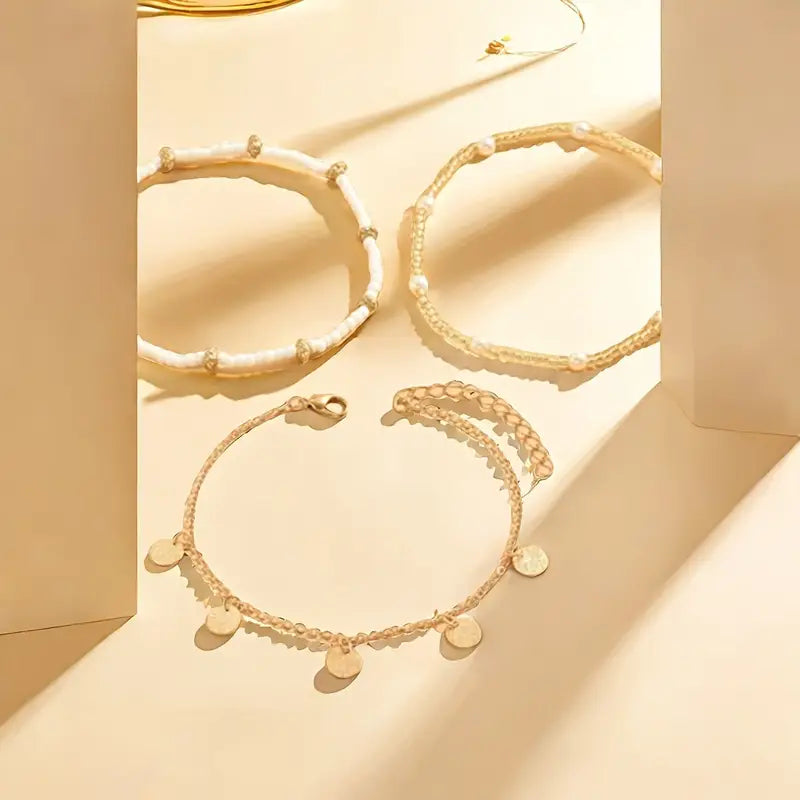 Conjunto de 3 tobilleras con capas Coastal Charm | Dorado