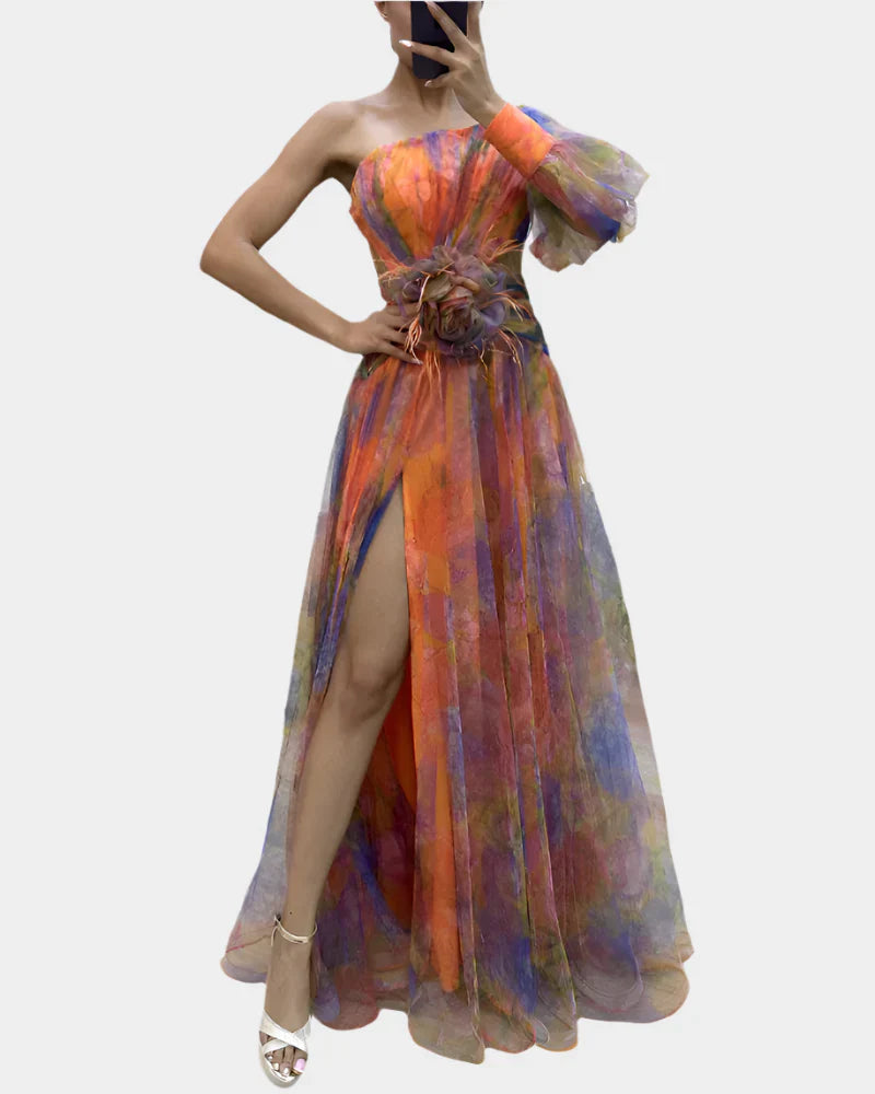 Vestido romántico con abertura