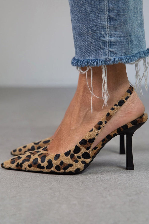 Laro™ | Zapatos de tacón caqui con estampado de leopardo y punta puntiaguda