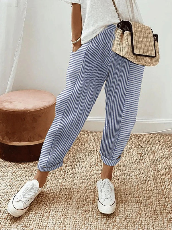 Celia | Pantalón clásico de algodón a rayas 