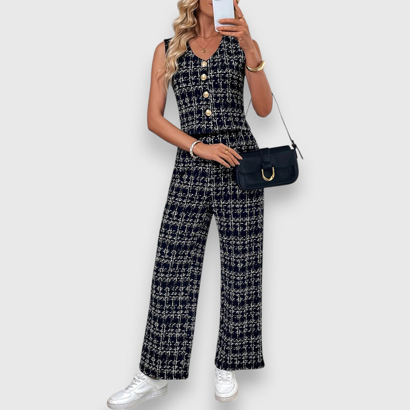 Conjunto de dos piezas con escote en pico y pantalón a juego