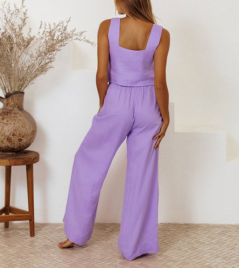 Evelyne | Conjunto de top minimalista de lujo y pantalón ancho