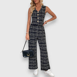 Conjunto de dos piezas con escote en pico y pantalón a juego