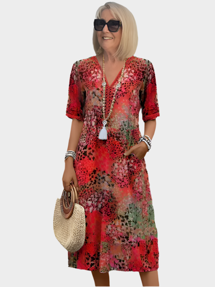 Vestido midi vibrante con bolsillos