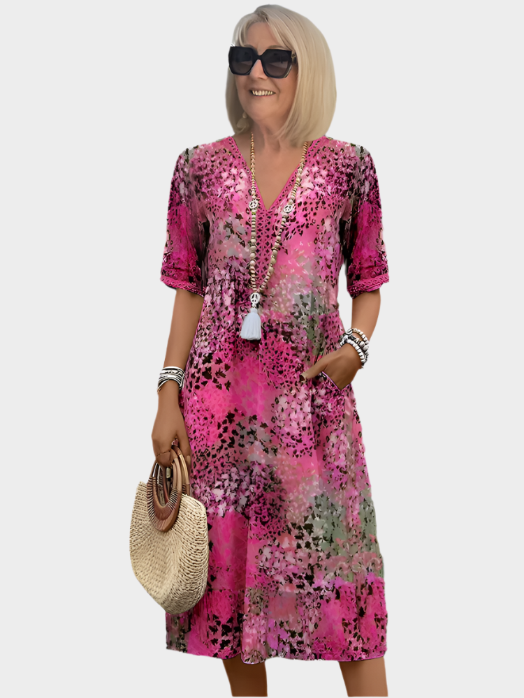 Vestido midi vibrante con bolsillos