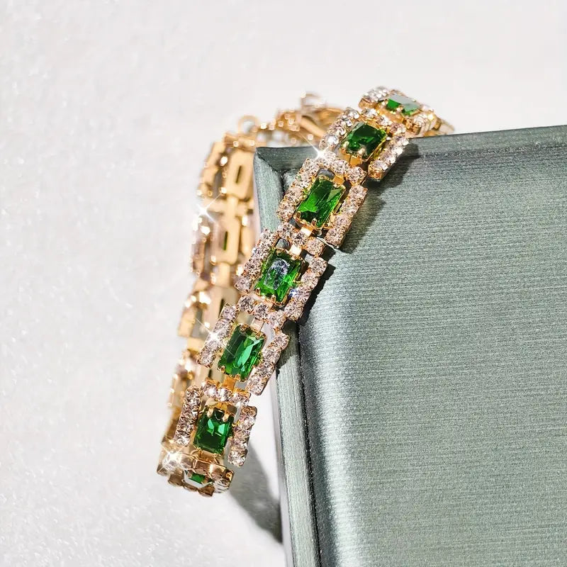 Pulsera llamativa verde esmeralda | Oro