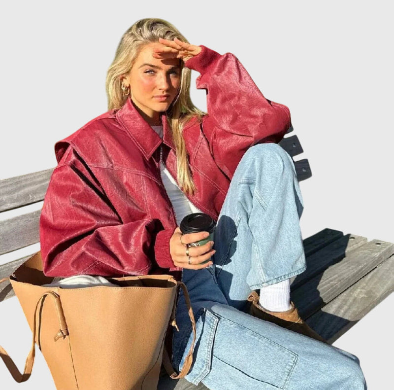 Faye™ - Chaqueta de cuero extragrande