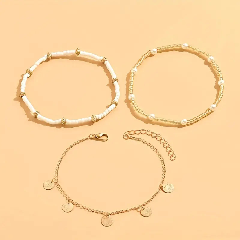 Conjunto de 3 tobilleras con capas Coastal Charm | Dorado