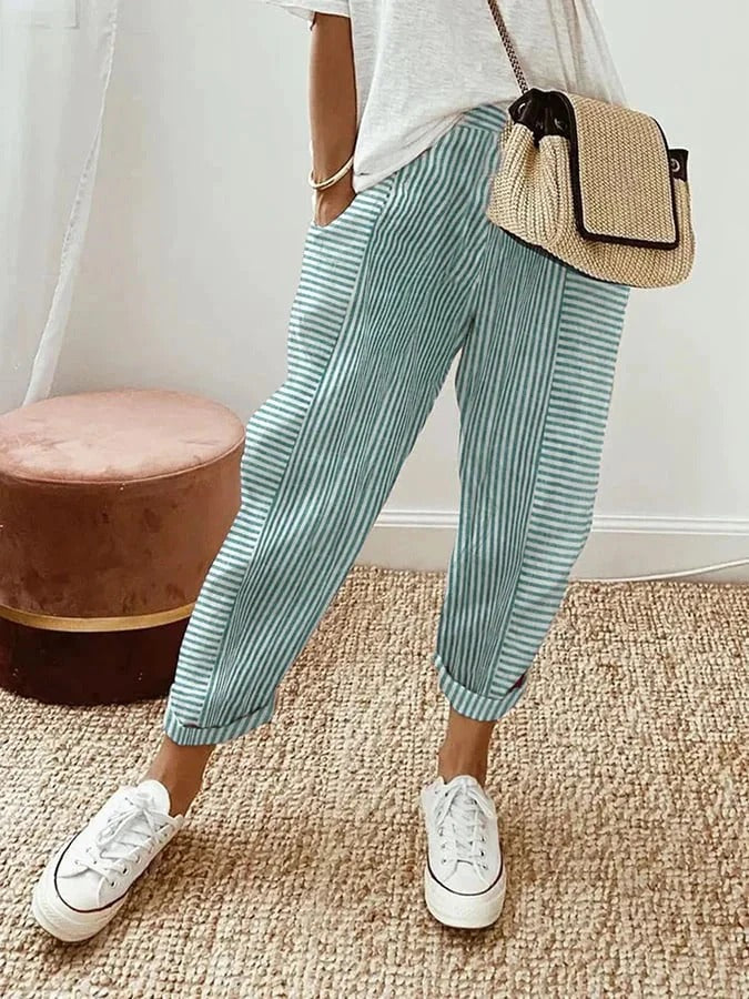 Celia | Pantalón clásico de algodón a rayas 