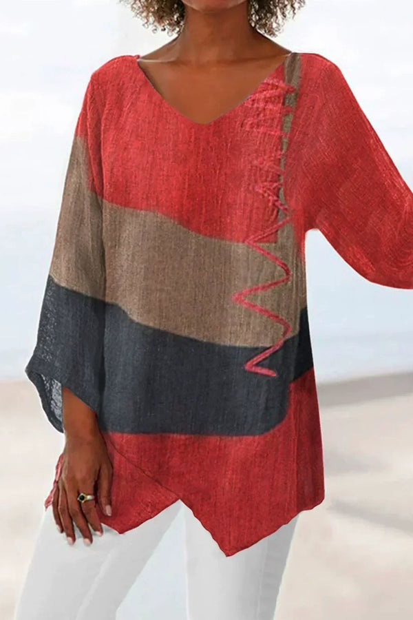 Helene | Elegante top con cuello en V y bloques de color