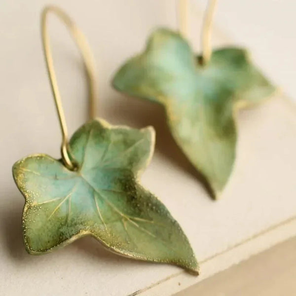 Pendientes antiguos de hoja verde | Oro
