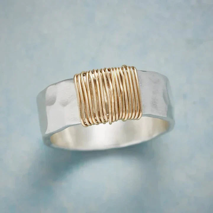Anillo de plata con hilos dorados antiguos | Oro blanco
