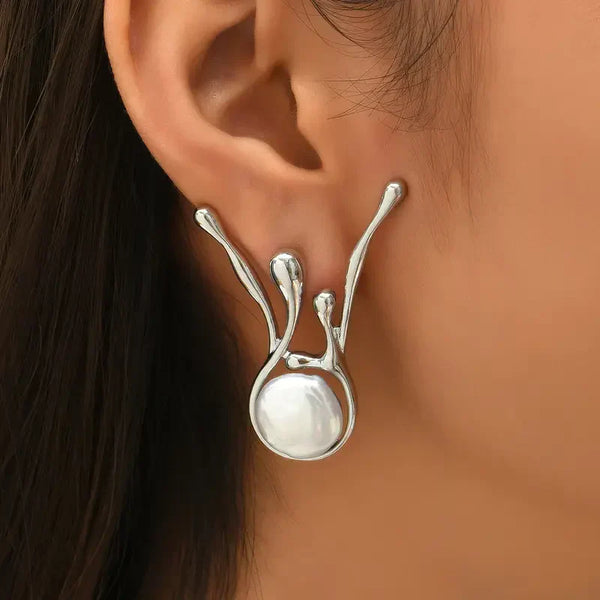 Pendientes antiguos de perlas irregulares de plata | Oro blanco