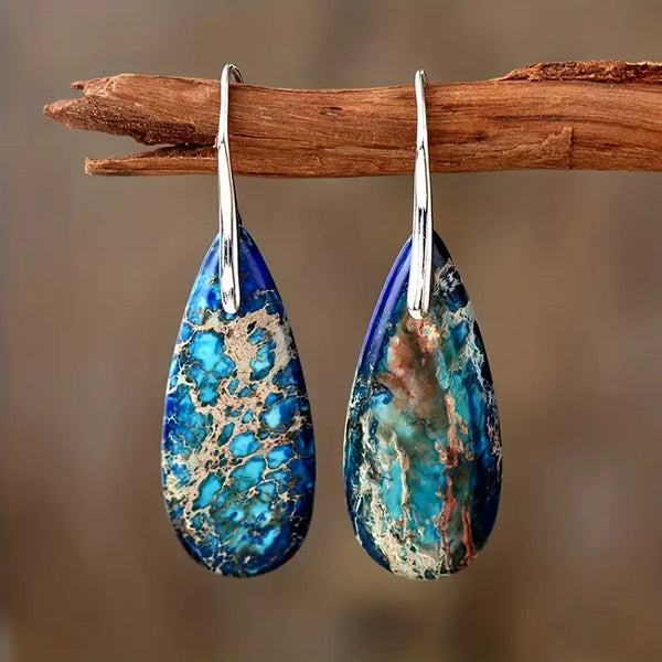 Pendientes de piedra azul océano | Oro blanco