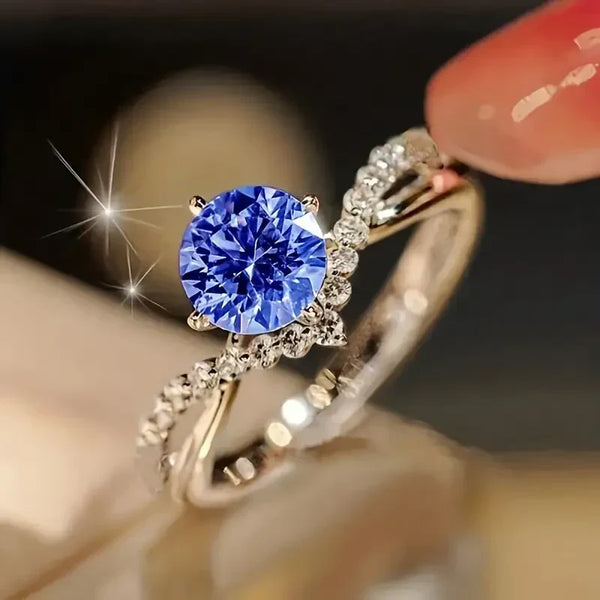 Anillo de cristal azul exótico | Oro blanco