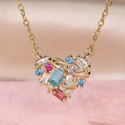 Collar de corazón brillante y colorido | Oro