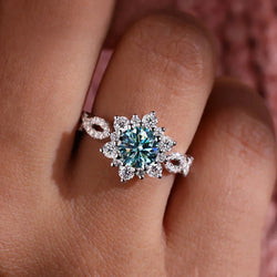 Anillo de flor de cristal turquesa | Oro blanco