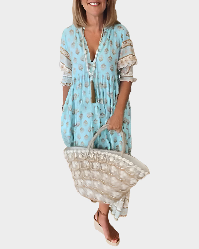 Vestido bohemio de corte cómodo y mangas abullonadas