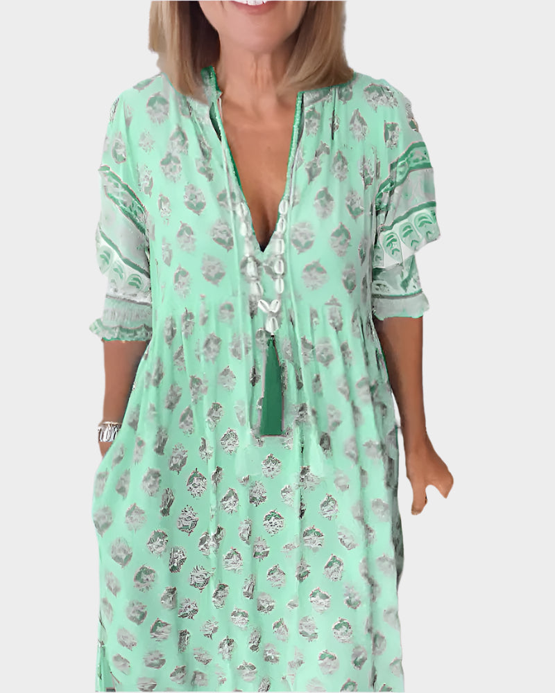 Vestido bohemio de corte cómodo y mangas abullonadas
