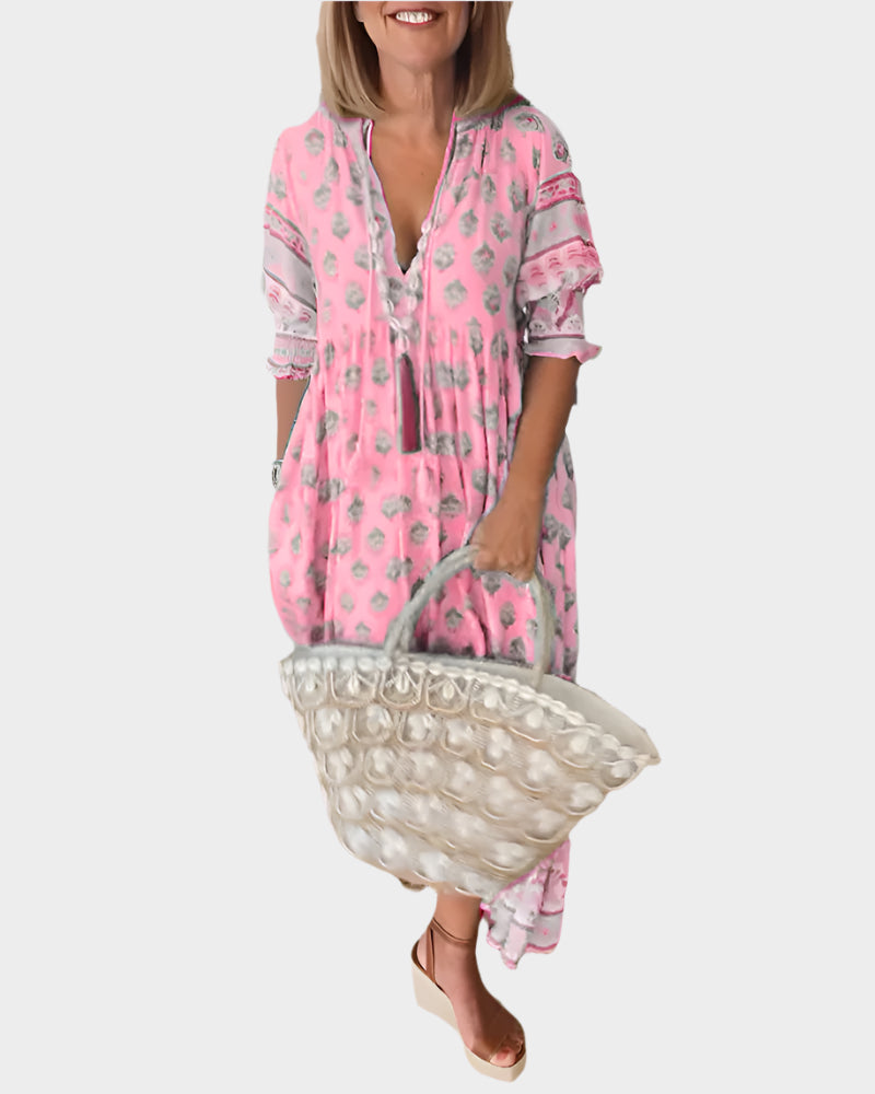 Vestido bohemio de corte cómodo y mangas abullonadas